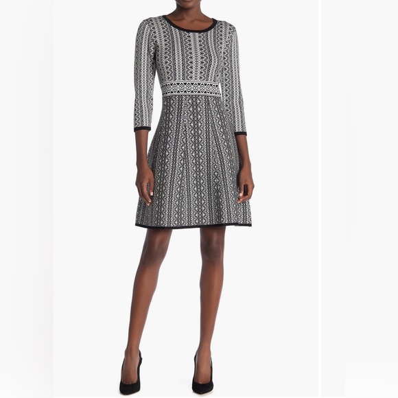 Nina Leonard Dresses & Skirts - Elegant Black and White Patterned Dress